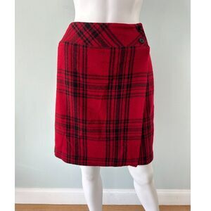 Vintage Red Plaid Wool Blend Wrap Skirt 90s Grunge Dark Academia Tartan size 6